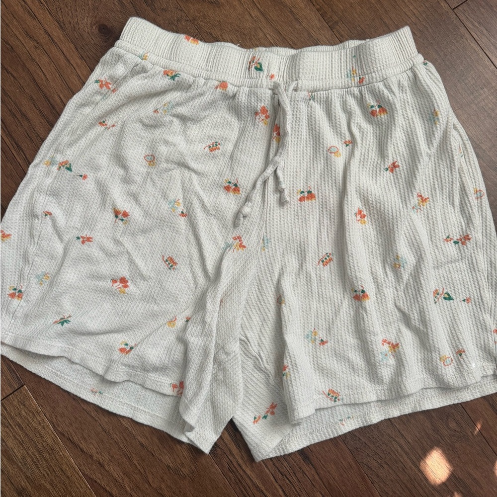 Madewell Waffle Knit Long Pajama Shorts in Floral Reef.